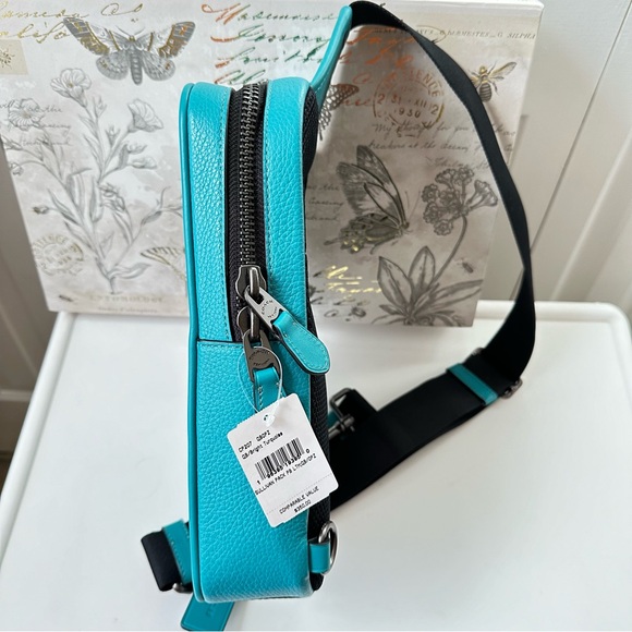 Coach Sullivan Sling Pack In Bright Turquoise Leather Style CP207 - Picture 8 of 16